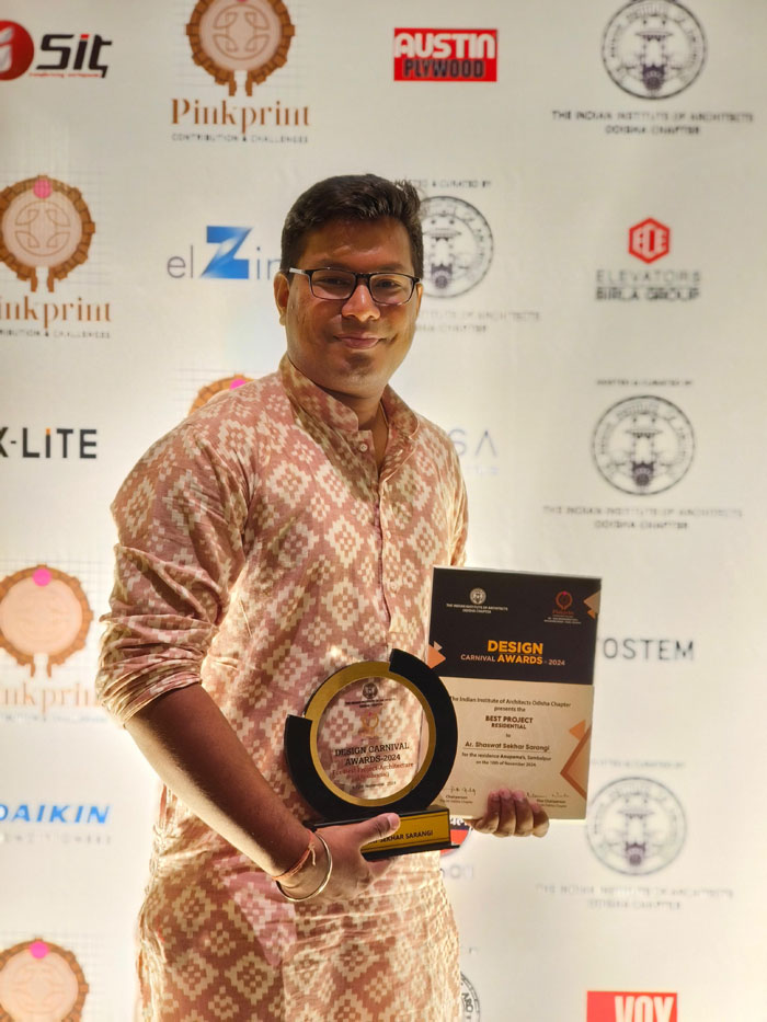 Best Architect Award by IIA (Indian Institute of Architects) Odisha Chapter under Residential Category 