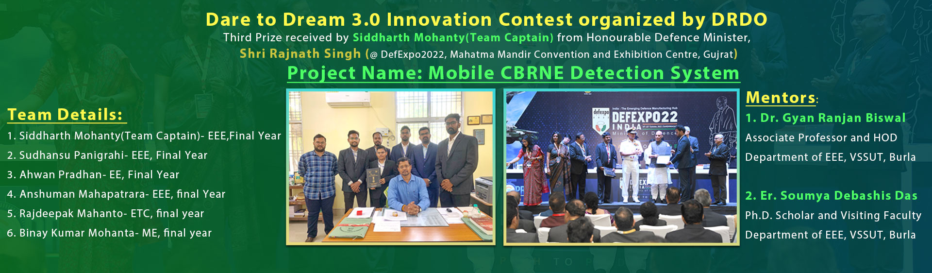 Students of VSSUT has won Dare to Dream 3.0 Innovation Contest organized by DRDO