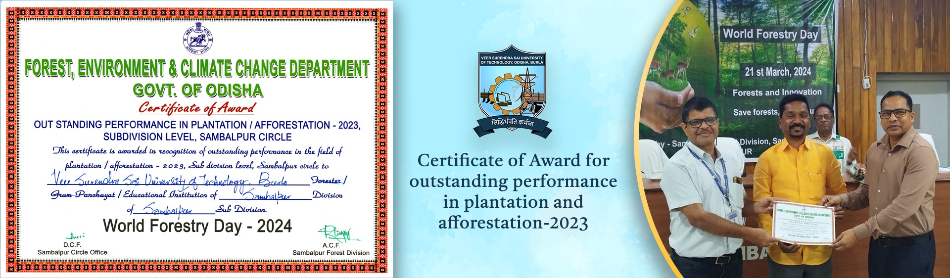 Certificate of Award for outstanding performance in plantation and afforestation-2023